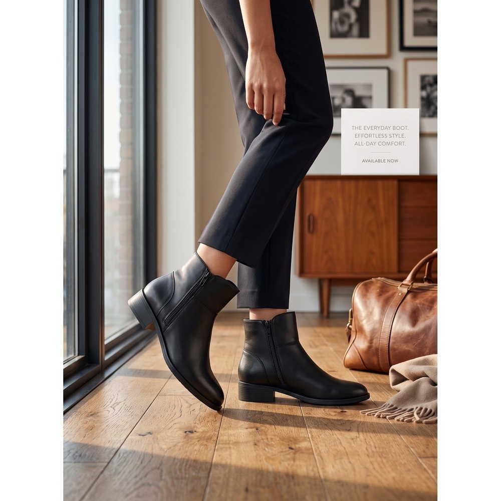 Baretraps Alona Black Ankle Boots Womens 8M Low Block Heel Booties BTF24-11190